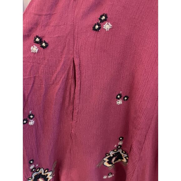 Free People Embroidered Dress Tunic Crinkled Cut Out Back Fushia Pink BOHO Small - Picture 11 of 12